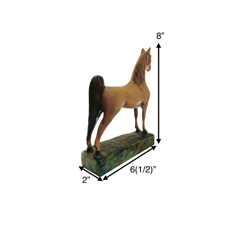 Horse Figurine Hand Carved Wood Statue Vintage Equestrian Decor - Picture 2 of 10